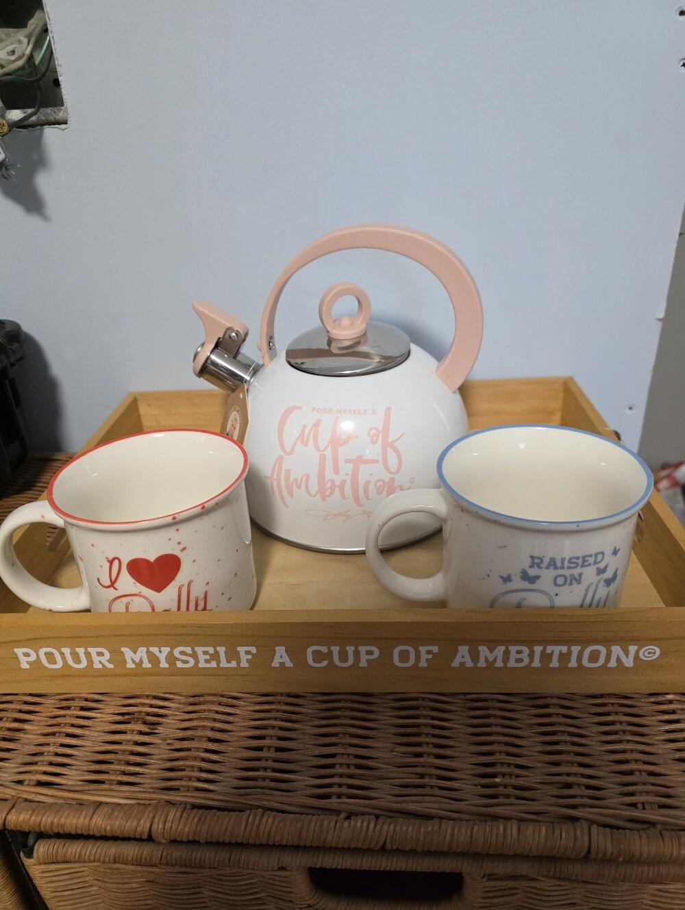 Cup of Ambition Pink & White Teapot with Matching Mugs - Home Kitchen